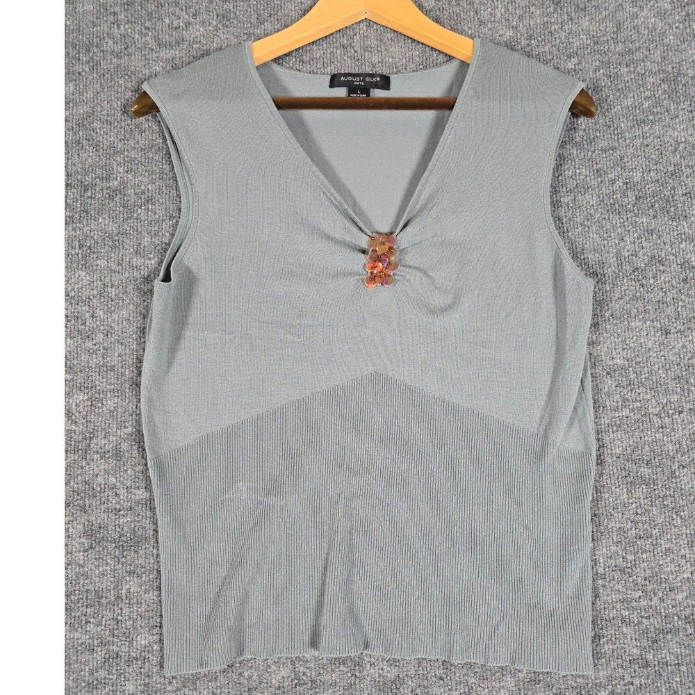 AUGUST SILK Knits Women's Sleeveless V Neck Beaded Top‎ Size Large
